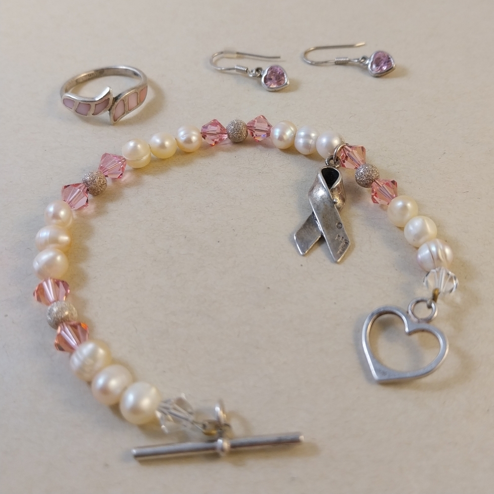Freshwater Pearl and Pink Sterling Silver Jewelry Set